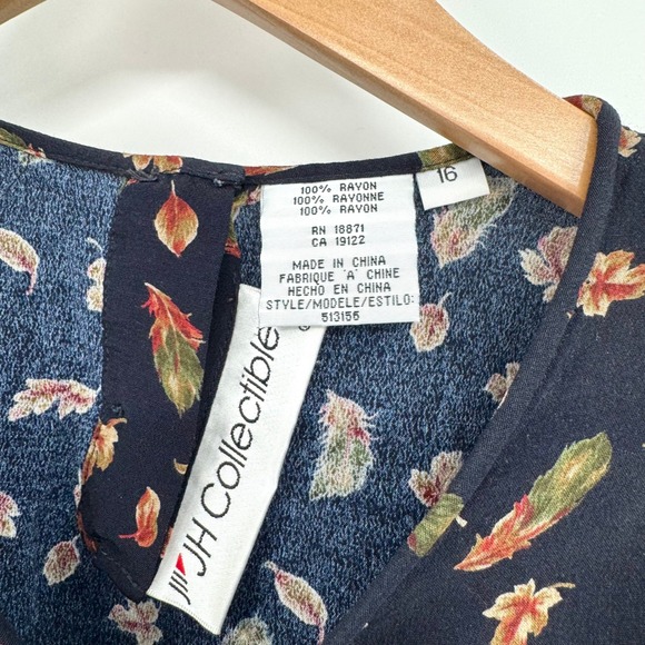 JH Collectibles Vtg Navy Blue Leaf Print Skirt/Top Set Women's Sz 14+16 - Picture 16 of 16